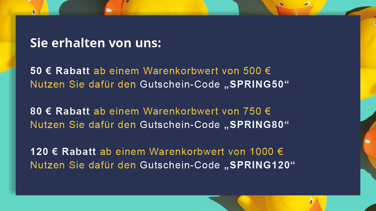 Jetzt bis zu 120 € Rabatt bei unseren Frühlings-Deals! 