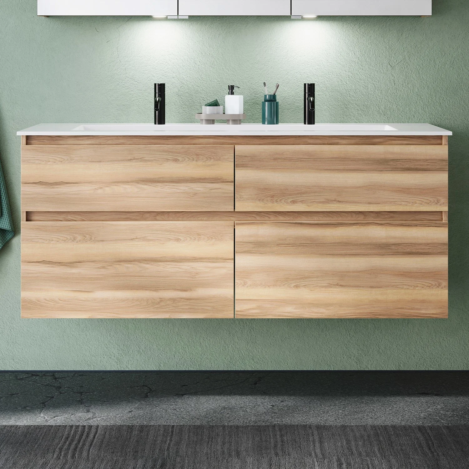 burgbad Lin20 Waschtischunterschrank mit Mineralguss-Waschtisch 142 cm, 4 Auszüge