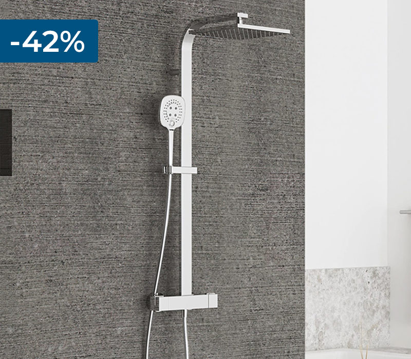 Sturotec Eco-Line 6 l/min Duschsystem eckig mit Thermostatarmatur und Kopfbrause 25 cm