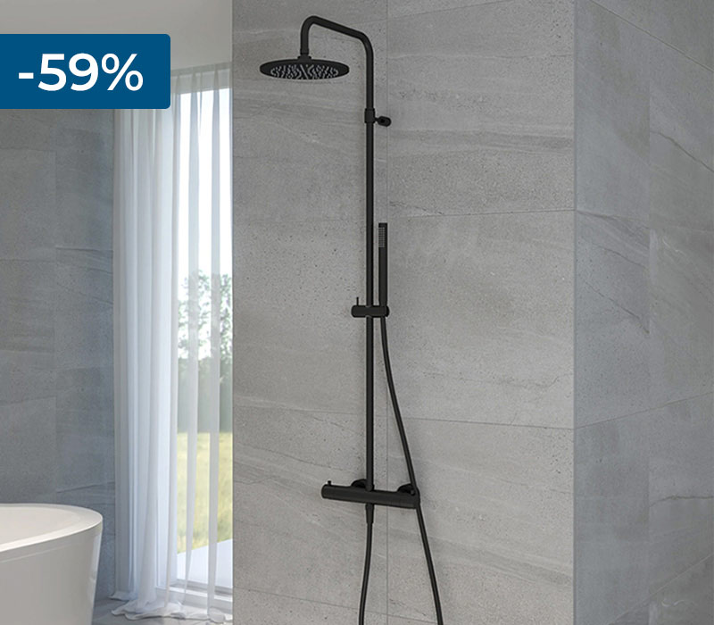 Kronenbach Lima 2.0 Black Duschsystem mit Thermostat, Brause Ø 30 cm