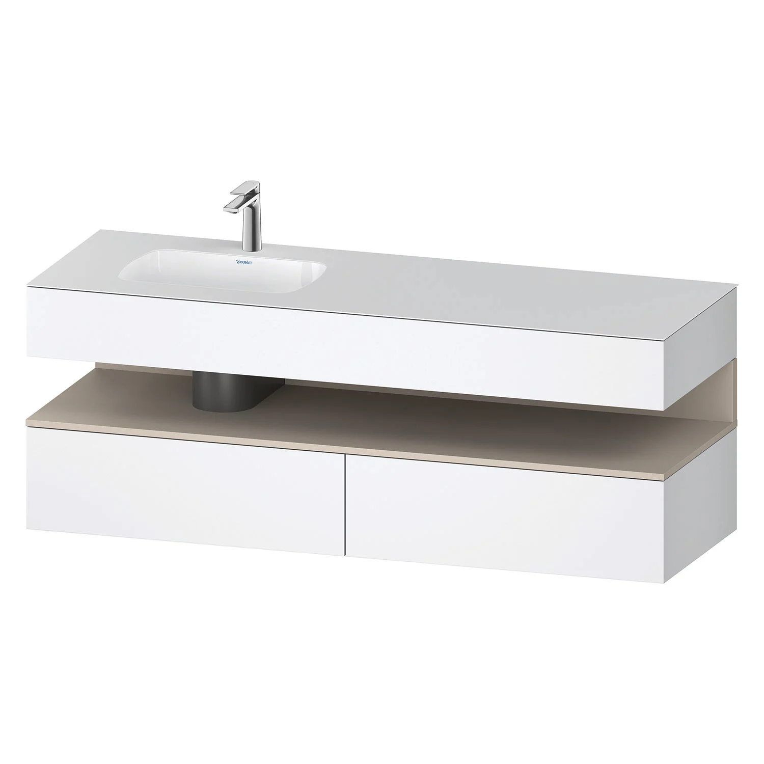 Duravit Qatego Einbauwaschtisch links mit Konsolenwaschtischunterbau 160 x 60 cm, 1 Auszug, mit LED Beleuchtung