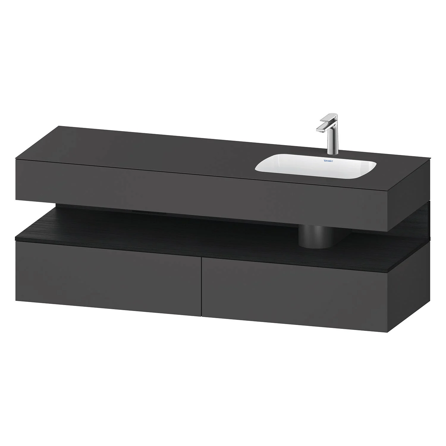 Duravit Qatego Einbauwaschtisch rechts mit Konsolenwaschtischunterbau 160 x 60 cm, 1 Auszug, mit LED Beleuchtung