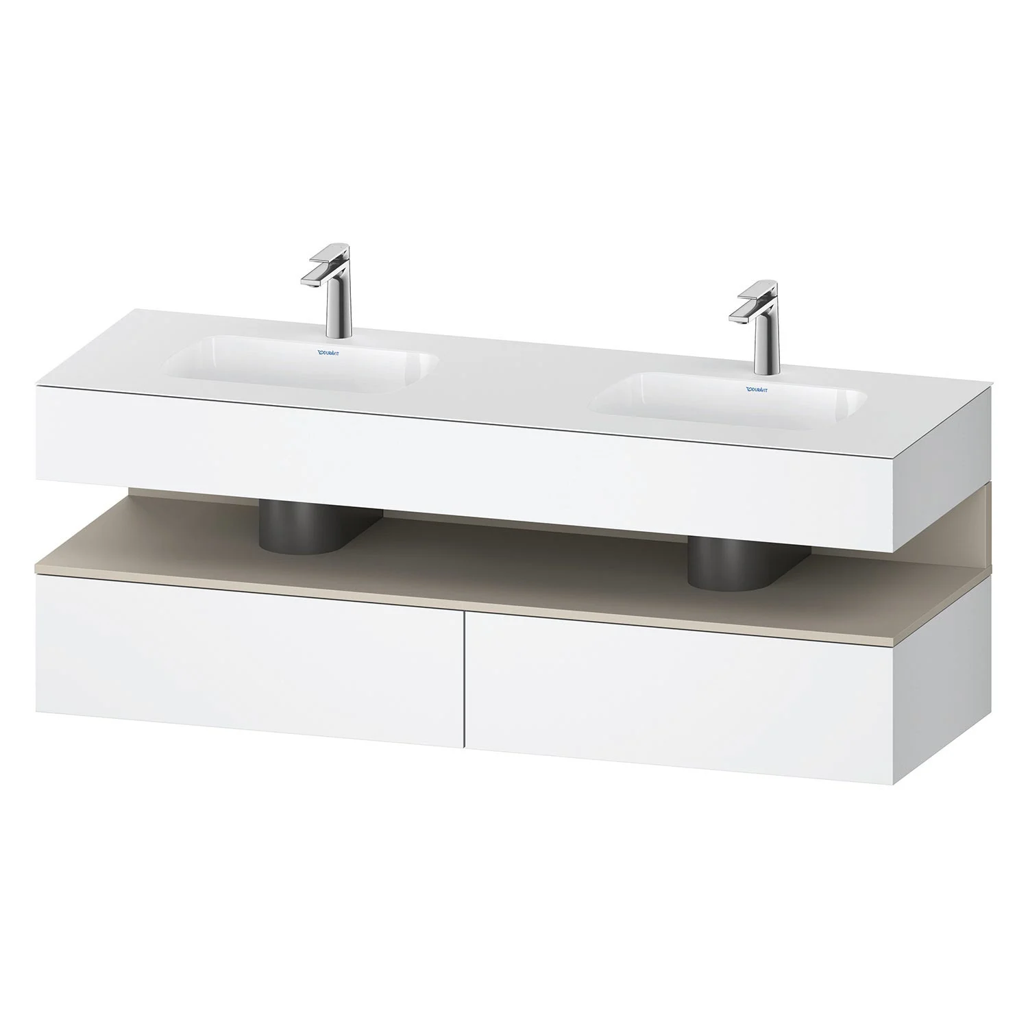 Duravit Qatego Einbauwaschtisch links und rechts mit Konsolenwaschtischunterbau 160 x 60 cm, 1 Auszug, mit LED Beleuchtung