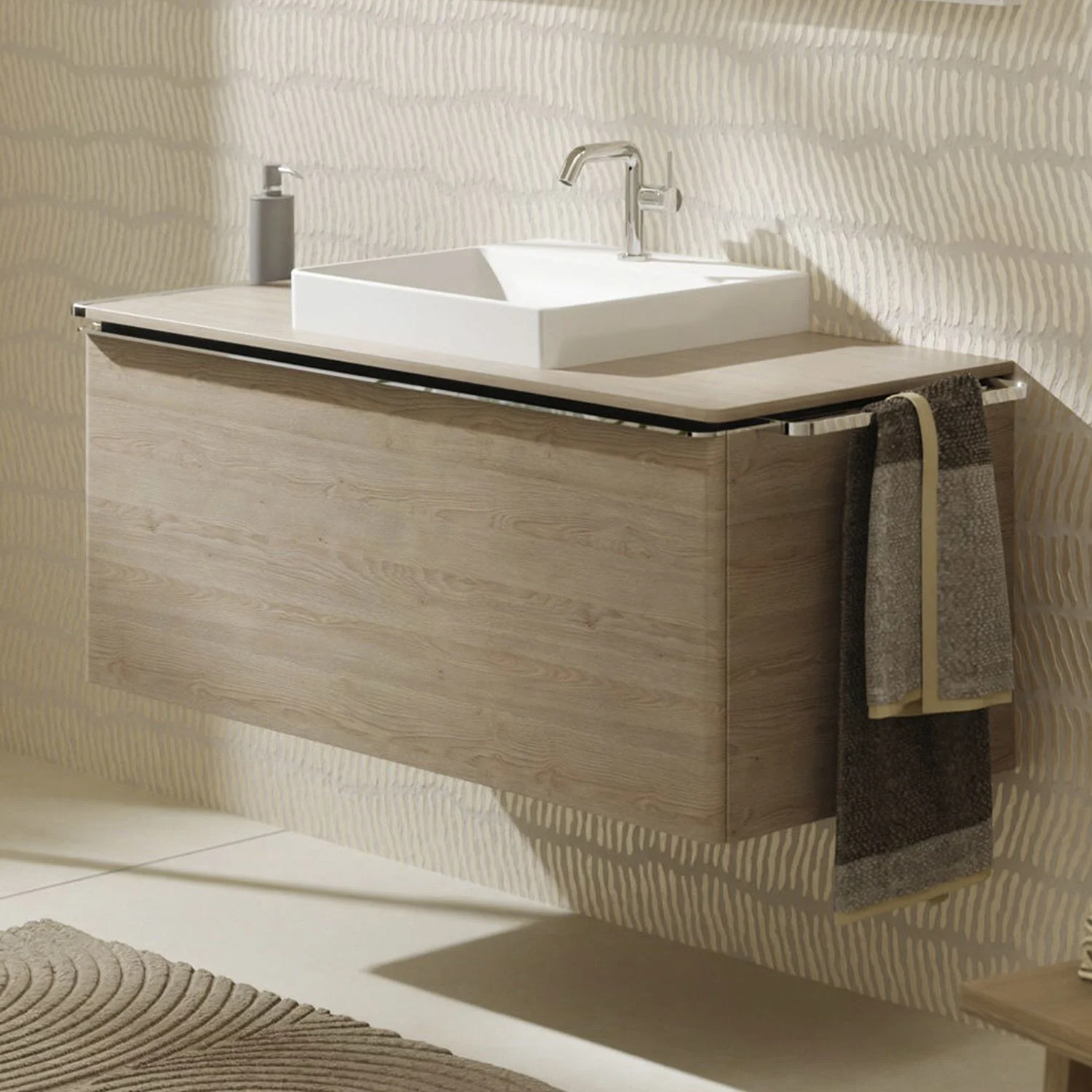 hansgrohe Xelu Q Waschtischunterschrank für Konsole 118 x 48,5 cm, 1 Schubkasten, Griff chrom