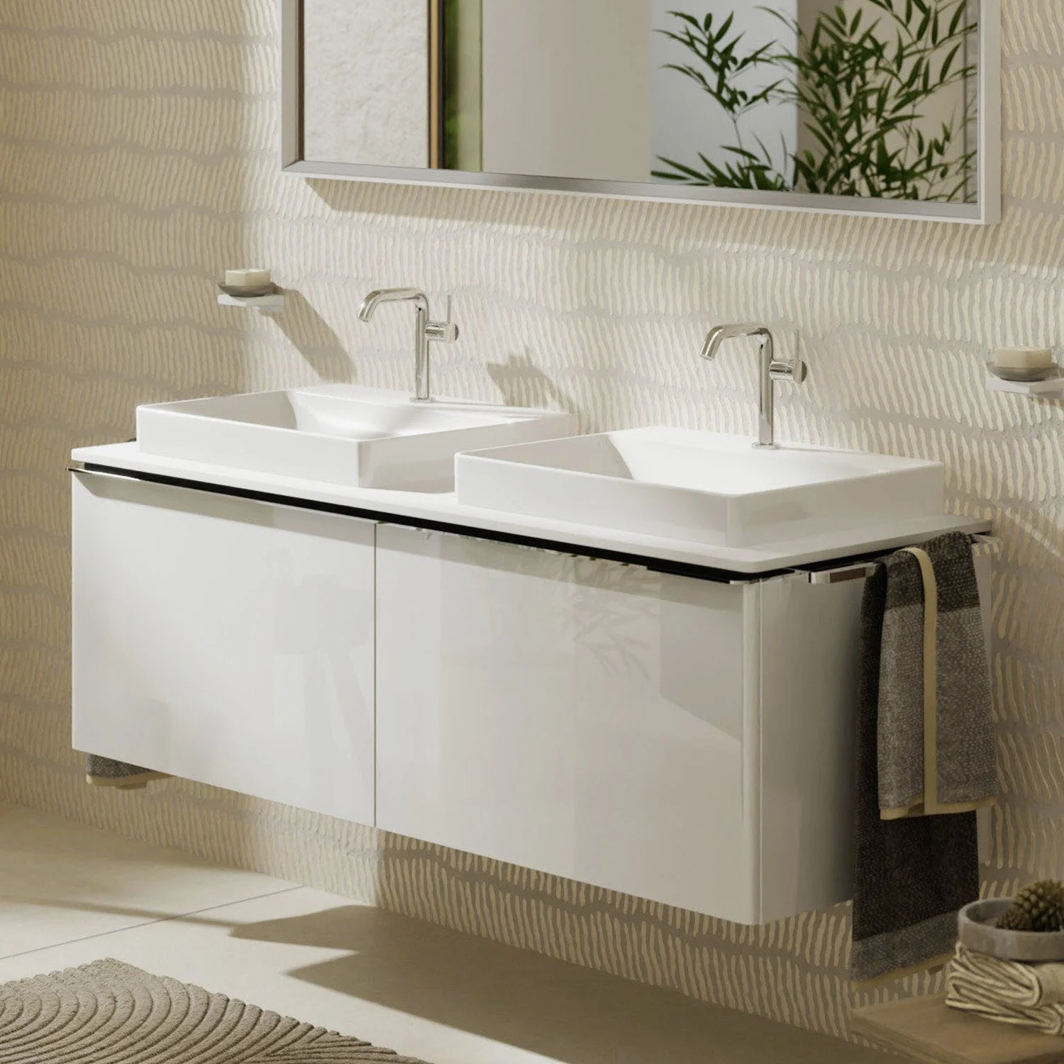 hansgrohe Xelu Q Waschtischunterschrank für Konsole 156 x 48,5 cm, 2 Schubkästen, Griff chrom