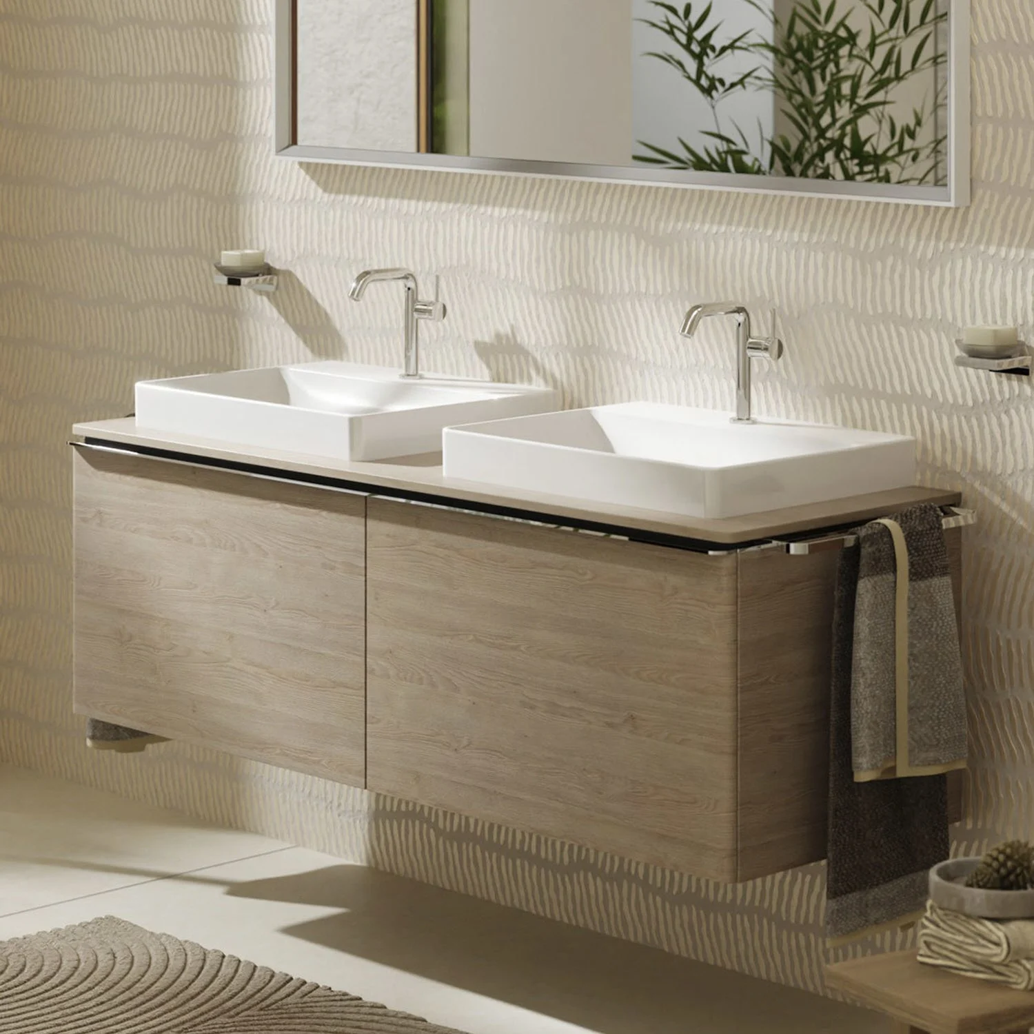 hansgrohe Xelu Q Waschtischunterschrank für Konsole 156 x 48,5 cm, 2 Schubkästen, Griff chrom