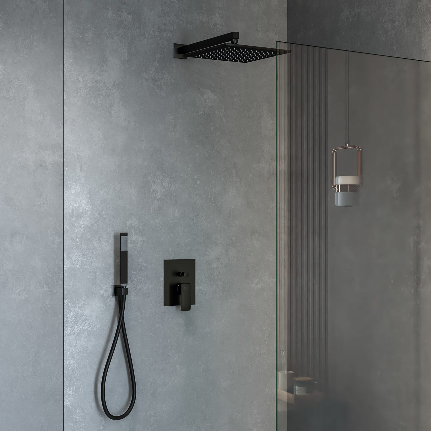 Kronenbach Quara 2.0 Black Duschsystem Unterputz, Einhebelmischer mit Umsteller, eckig