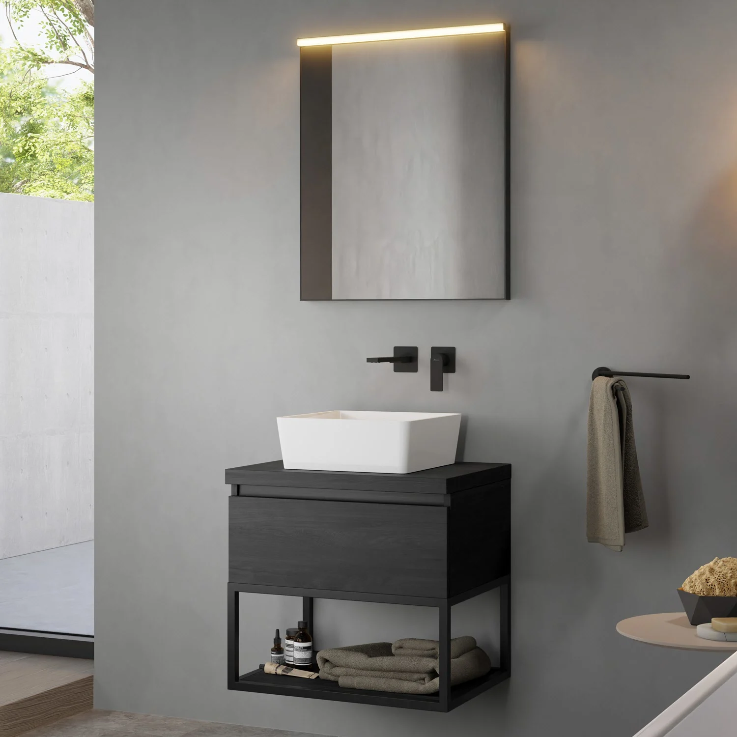 pianura Giulia Badmöbel Set 60,5 cm mit LED-Lichtspiegel