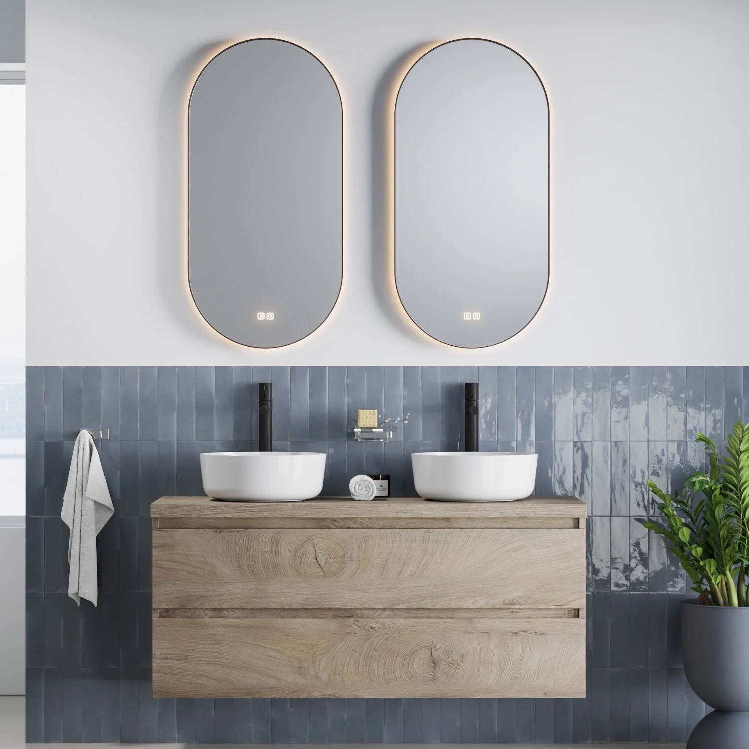 pianura Stella Badmöbel Set 140,5 cm mit LED-Lichtspiegeln