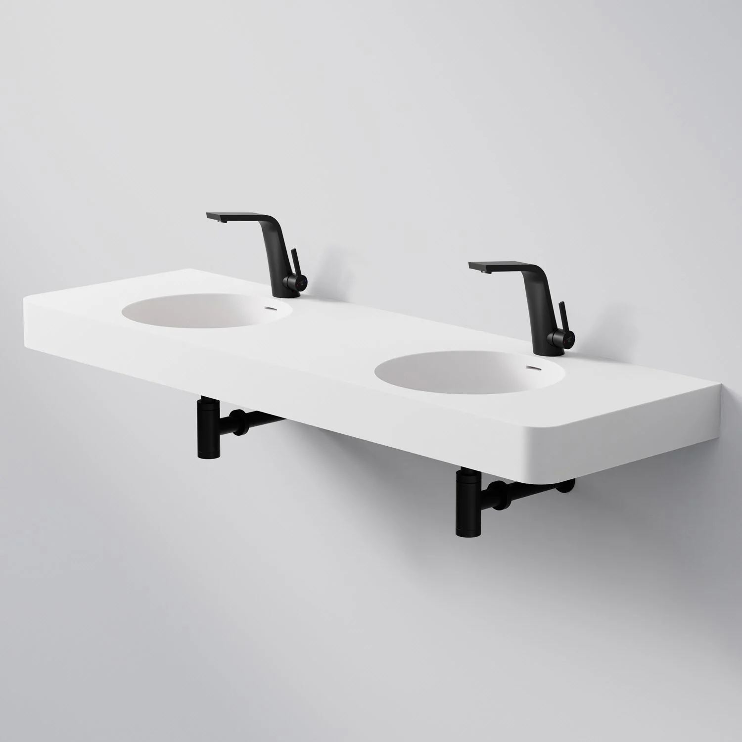 Steinberg Serie 449 Doppelwaschtisch mit 2 Hahnlöchern aus Mineo Stone 150 x 48 cm Steinberg Serie 449 Doppelwaschtisch mit 2 Hahnlöchern aus Mineo Stone 150 x 48 cm