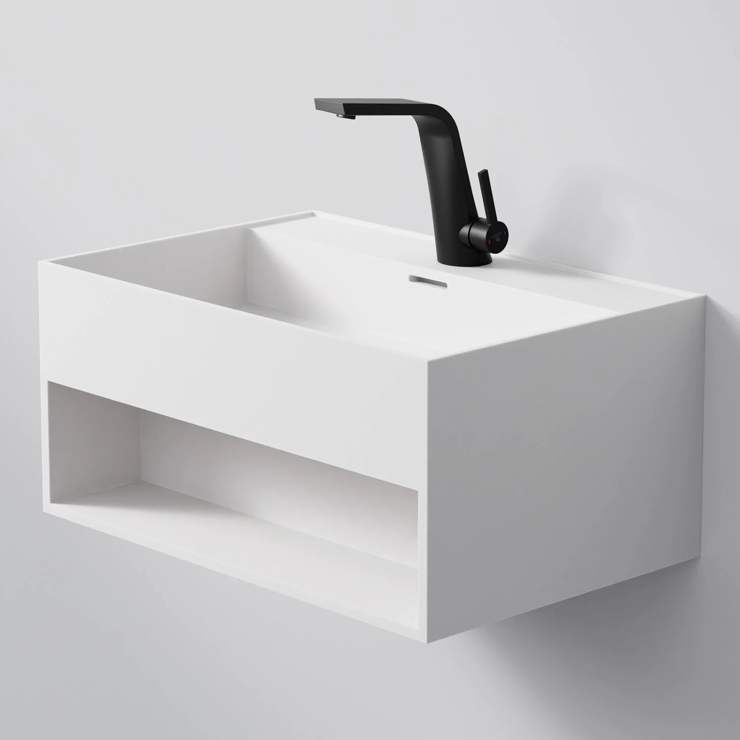 Steinberg Serie 443 Wandwaschtisch mit offenem Fach aus Mineo Stone 60 x 40 cm Steinberg Serie 443 Wandwaschtisch mit offenem Fach aus Mineo Stone 60 x 40 cm