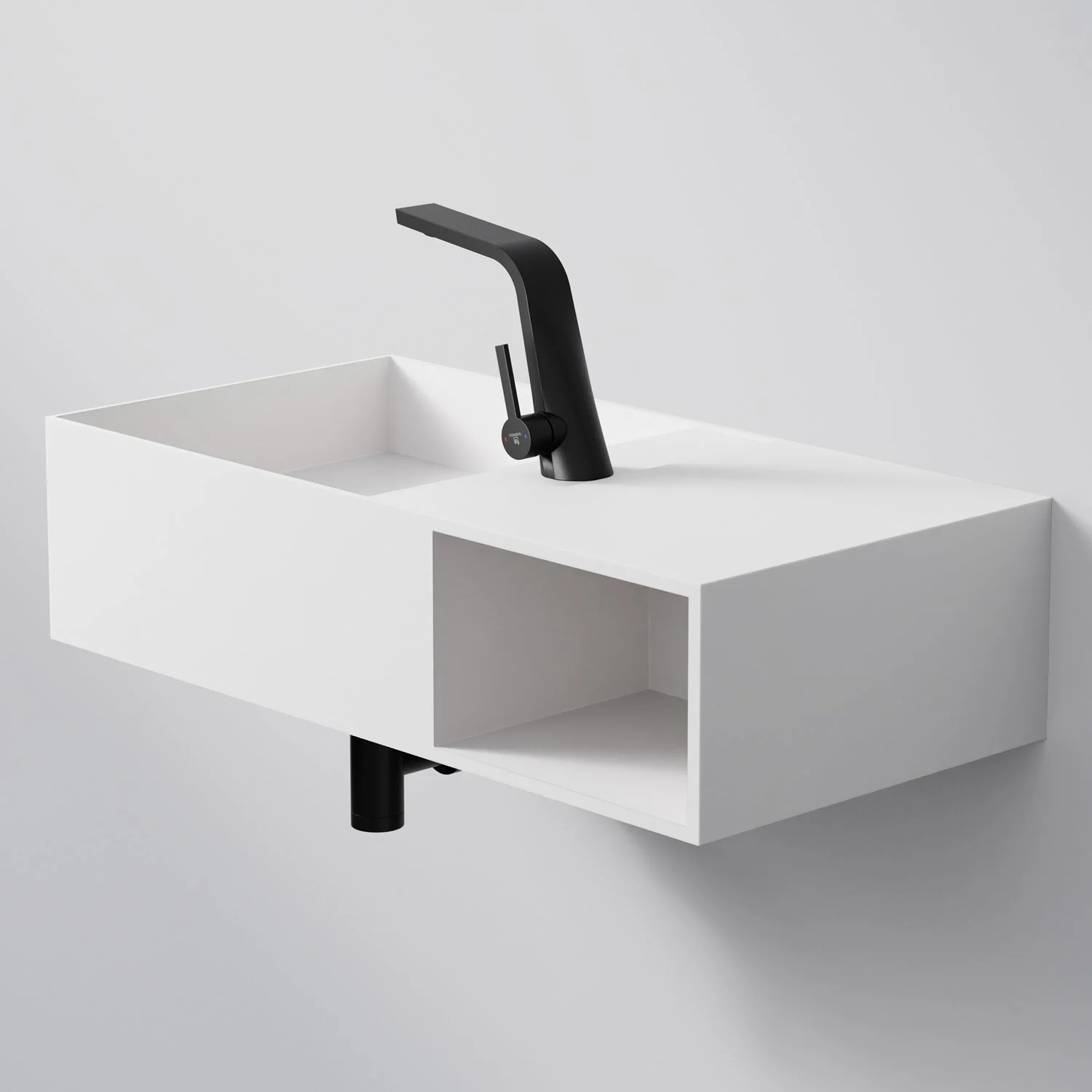 Steinberg Serie 443 Wandwaschtisch mit offenem Fach rechts aus Mineo Stone 80 x 40 cm Steinberg Serie 443 Wandwaschtisch mit offenem Fach rechts aus Mineo Stone 80 x 40 cm