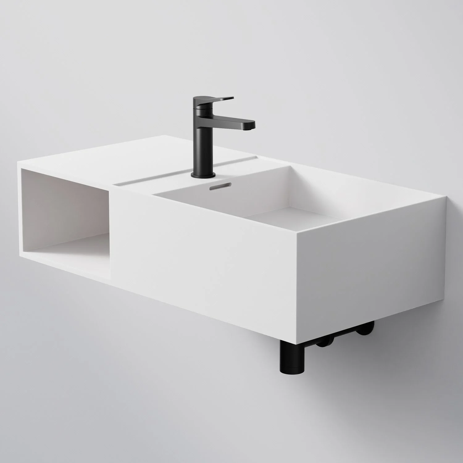 Steinberg Serie 443 Wandwaschtisch mit offenem Fach links aus Mineo Stone 80 x 40 cm Steinberg Serie 443 Wandwaschtisch mit offenem Fach links aus Mineo Stone 80 x 40 cm