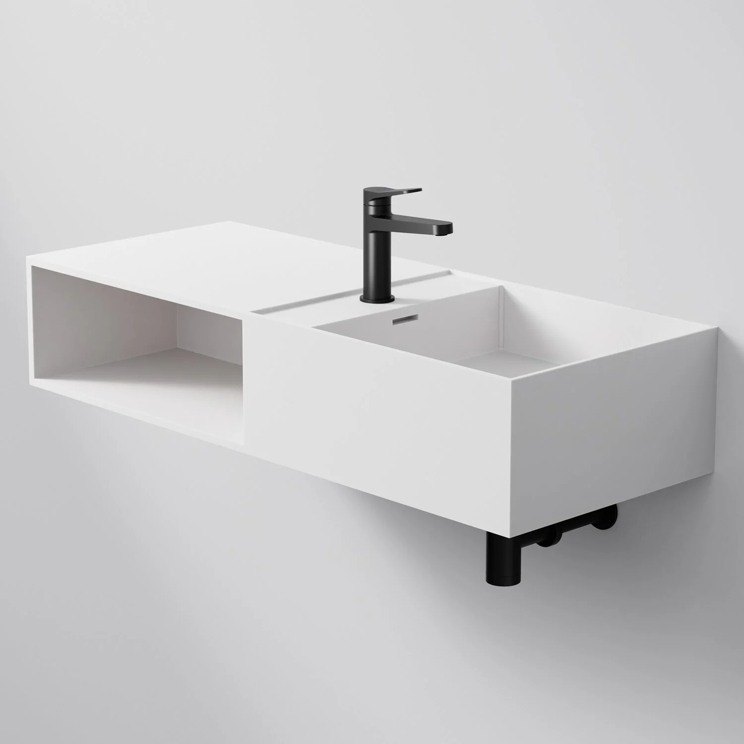 Steinberg Serie 443 Wandwaschtisch mit offenem Fach links aus Mineo Stone 100 x 40 cm Steinberg Serie 443 Wandwaschtisch mit offenem Fach links aus Mineo Stone 100 x 40 cm
