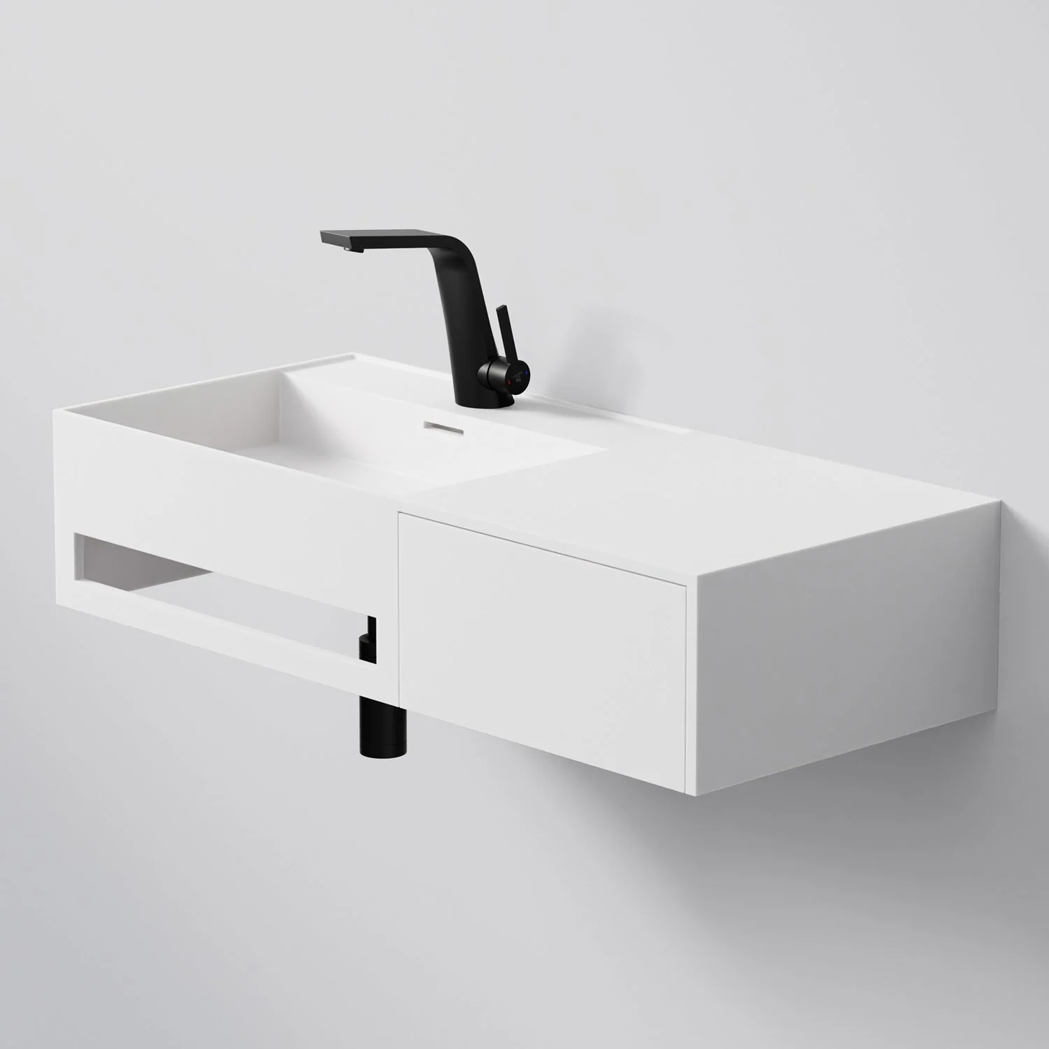Steinberg Serie 443 Wandwaschtisch mit 1 Auszug rechts aus Mineo Stone 90 x 40 cm Steinberg Serie 443 Wandwaschtisch mit 1 Auszug rechts aus Mineo Stone 90 x 40 cm