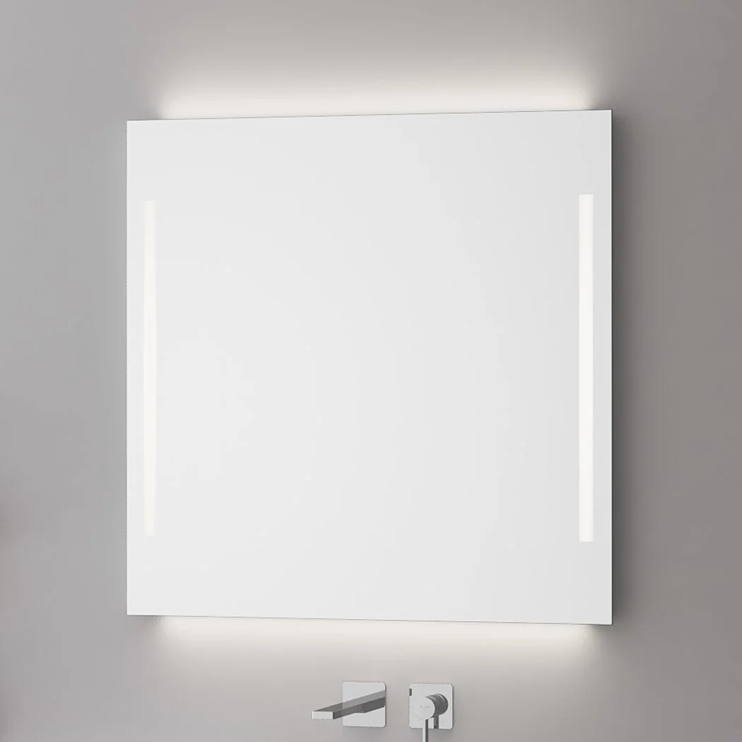 Kronenbach Sun Badspiegel 80 x 80 cm mit LED Seiten- und Hintergrundbeleuchtung für modernes Badezimmerambiente Kronenbach Sun Badspiegel 80 x 80 cm mit LED Seiten- und Hintergrundbeleuchtung für modernes Badezimmerambiente