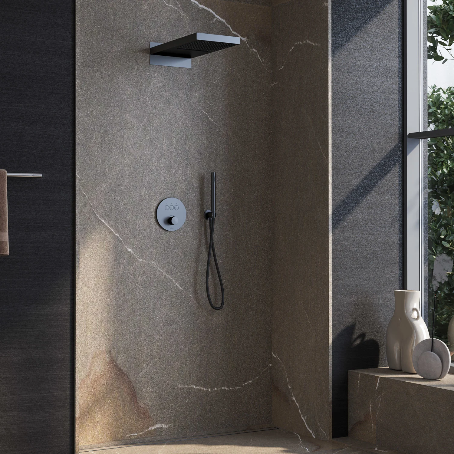 Kronenbach Smart Push Thermostat Duschsystem Unterputz für 3 Verbraucher, rund