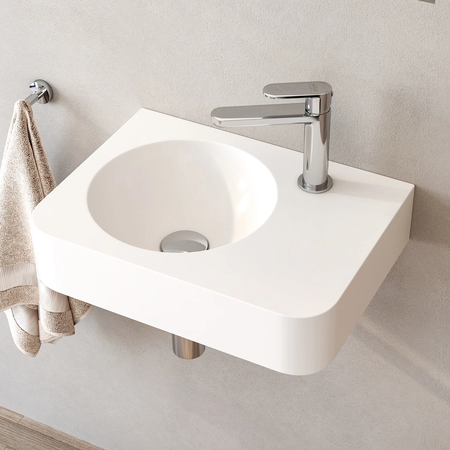 Kronenbach Stone Handwaschbecken 45 x 33 cm Becken links mit Hahnlochbohrung