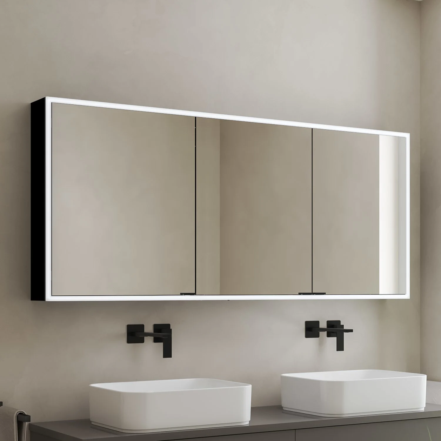 Kronenbach Cube 2.0 Spiegelschrank 140 cm, Aufputz, 3-türig