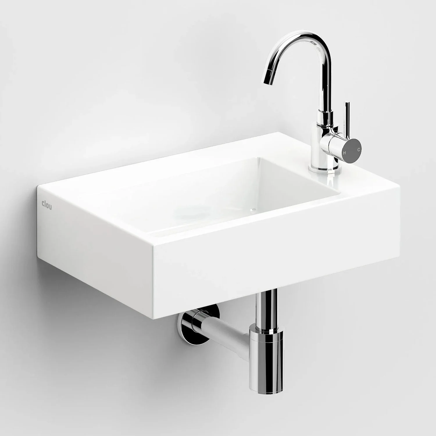 Clou New Flush 2 Plus Keramik-Handwaschbecken 42,5 x 29 cm mit Hahnloch rechts