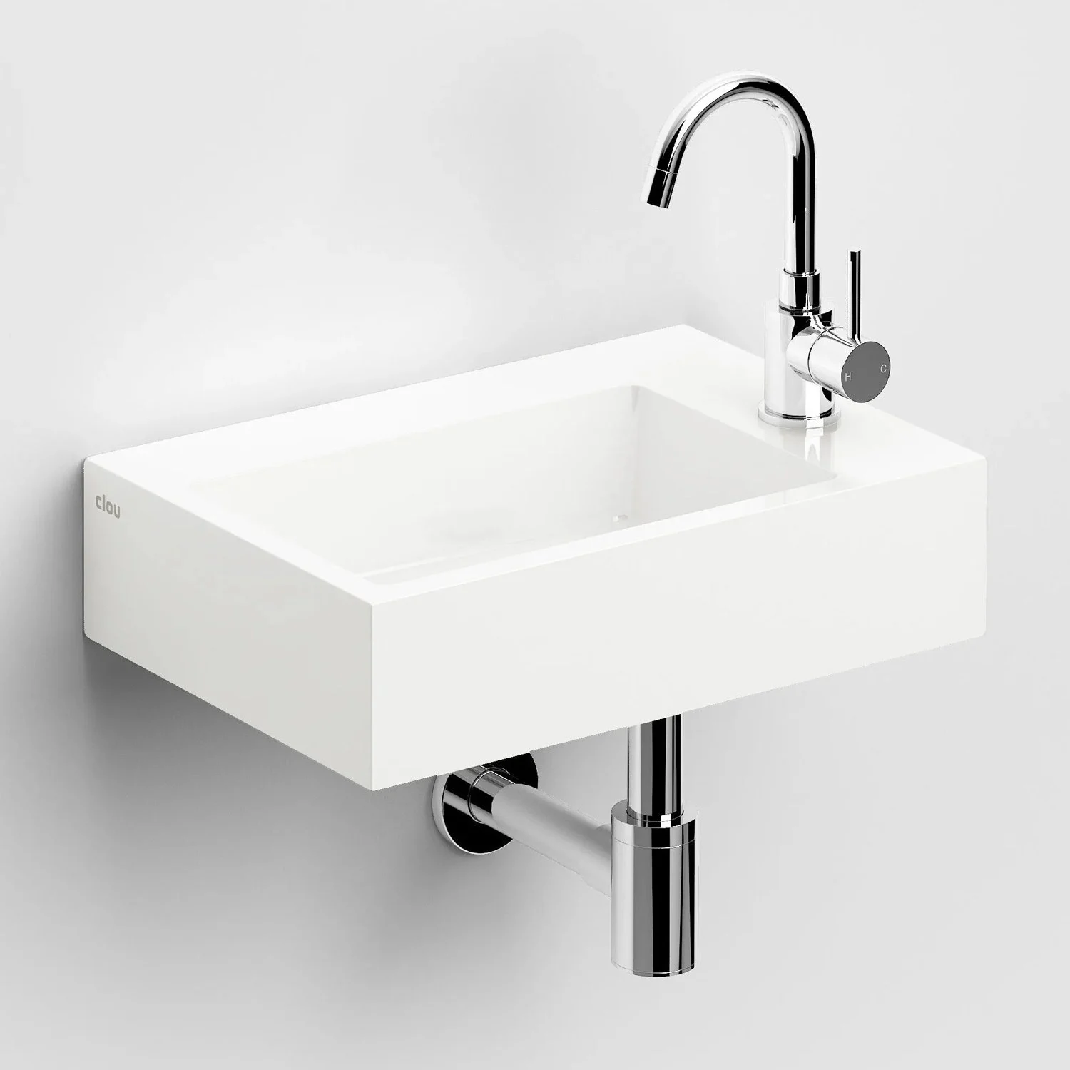 Clou New Flush 2 Plus Mineralmarmor-Handwaschbecken 42,5 x 29 cm mit vorgestochenem Hahnloch rechts