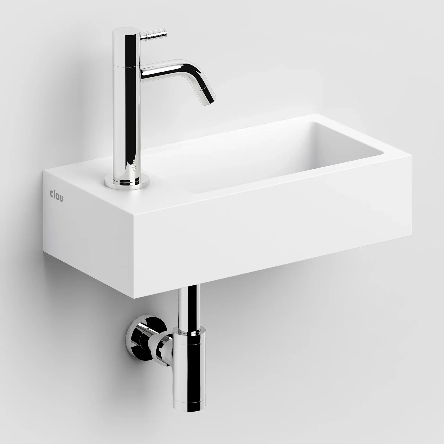 Clou Flush 3 Left Aluite-Handwaschbecken 36 x 18 cm mit vorgestochenem Hahnloch links