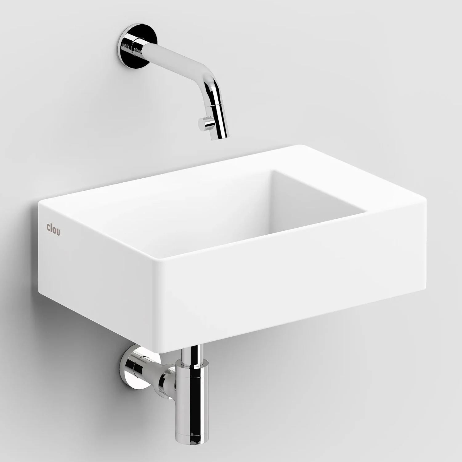 Clou New Flush 2 Aluite-Handwaschbecken 35,5 x 24,5 cm mit vorgestochenem Hahnloch rechts