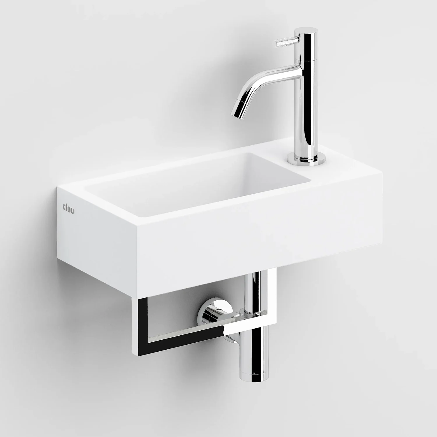 Clou Flush 3 Right Aluite-Handwaschbecken 36 x 18 cm mit vorgestochenem Hahnloch rechts und Handtuchhalter