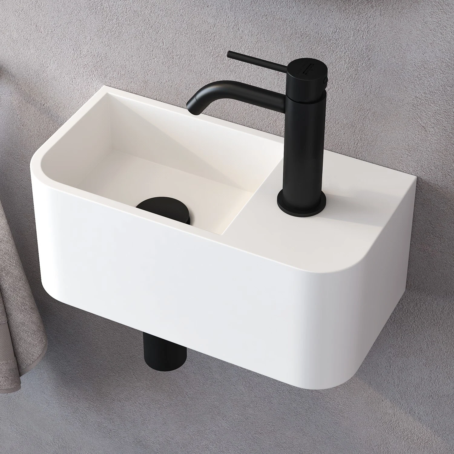 Kronenbach Stone Handwaschbecken 38 x 19 cm Becken links mit Hahnlochbohrung