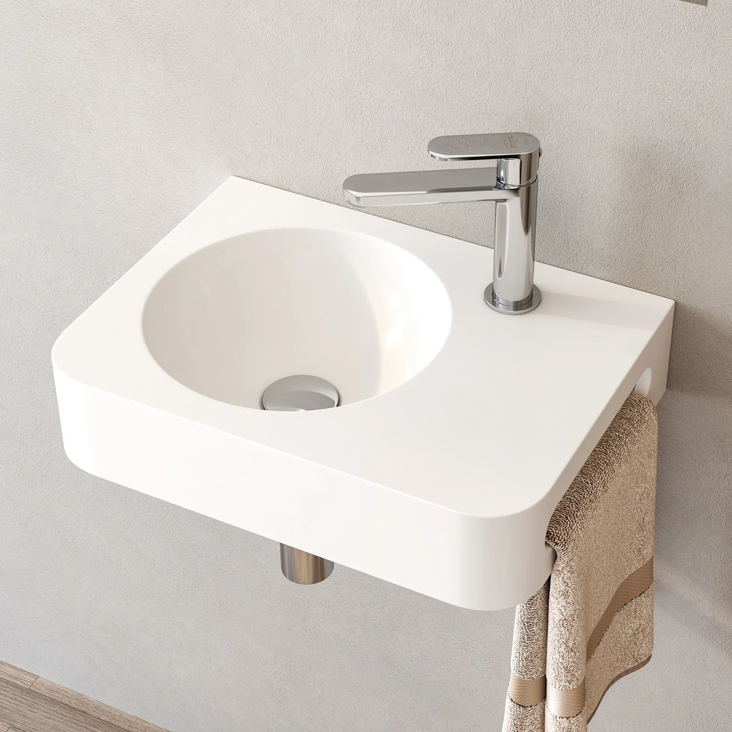 Kronenbach Stone Handwaschbecken 45 x 33 cm Becken links mit Hahnlochbohrung, mit Handtuchhalterung