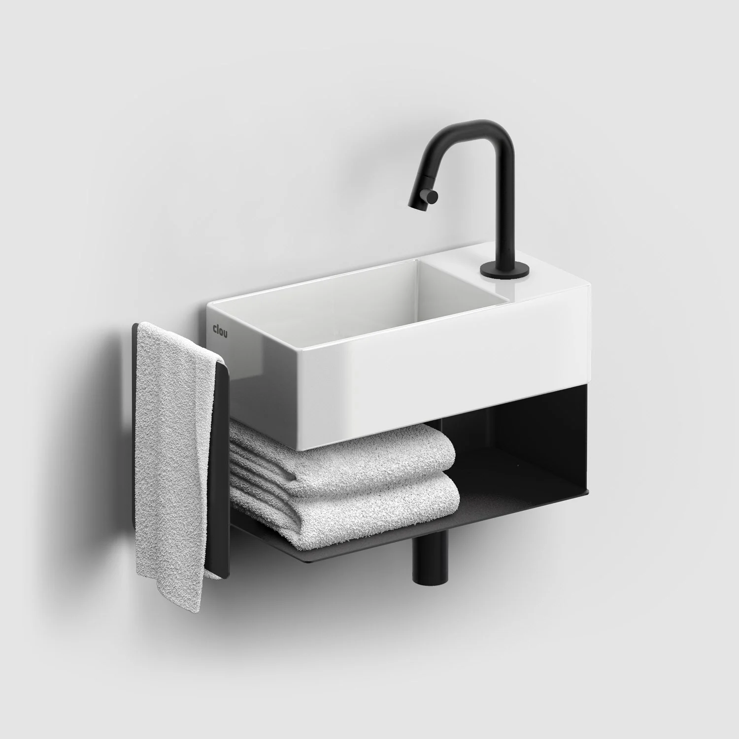 Clou New Flush 3 Right Keramik - Handwaschbecken 35 cm mit offenem Unterschrank