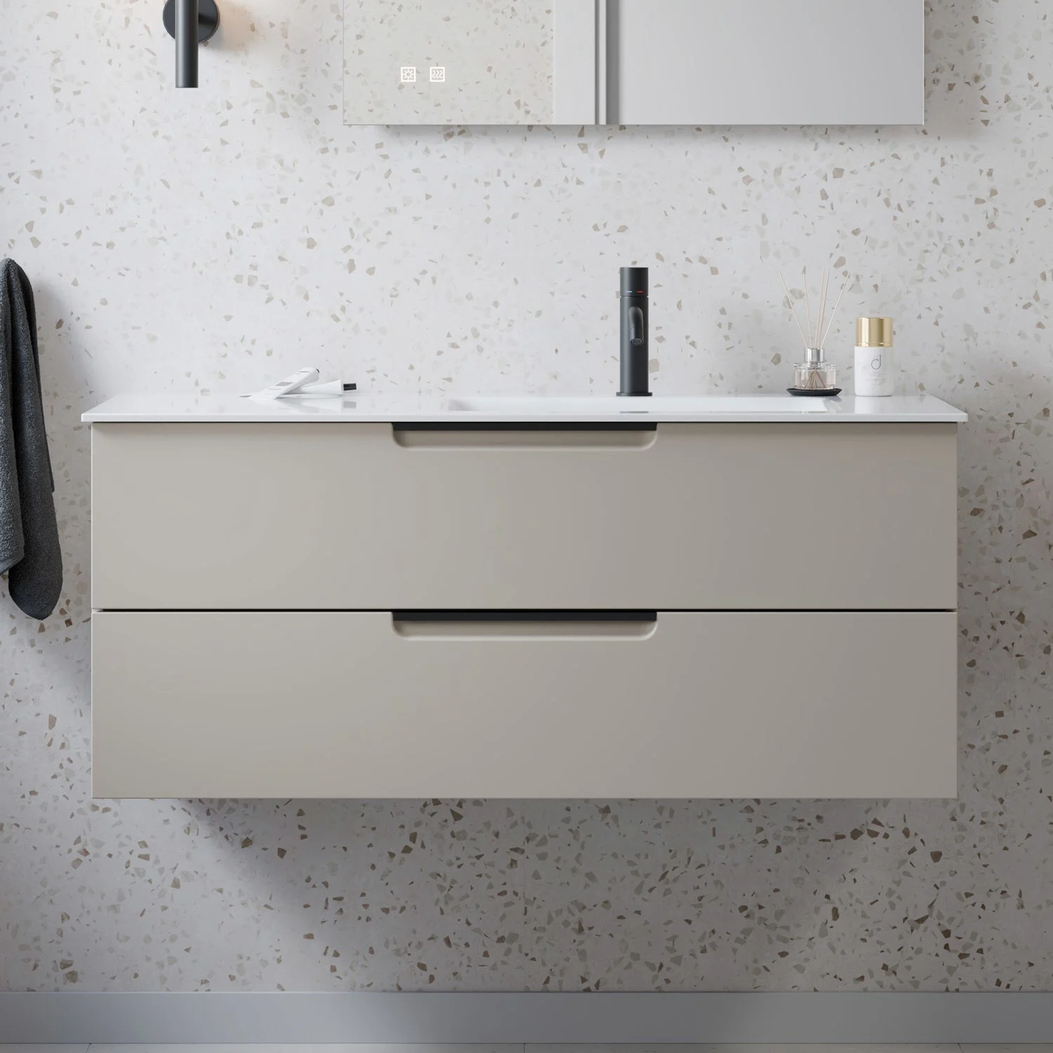 burgbad Ilo Waschtisch mit Waschtischunterschrank 112 x 49 cm, 1 Auszug, 1 Schublade