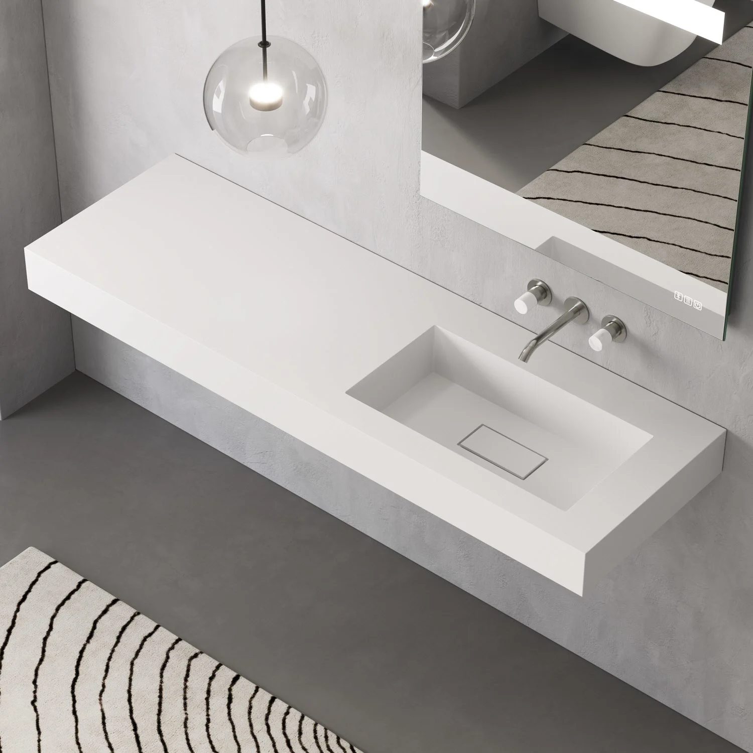 ALLUVION Eros Waschtisch 160 cm, ohne Hahnloch, Becken rechts