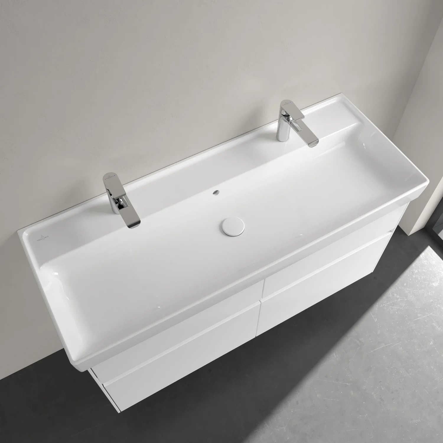 Villeroy & Boch Collaro Schrankwaschtisch 120 cm mit Überlauf, 2 Hahnlöcher