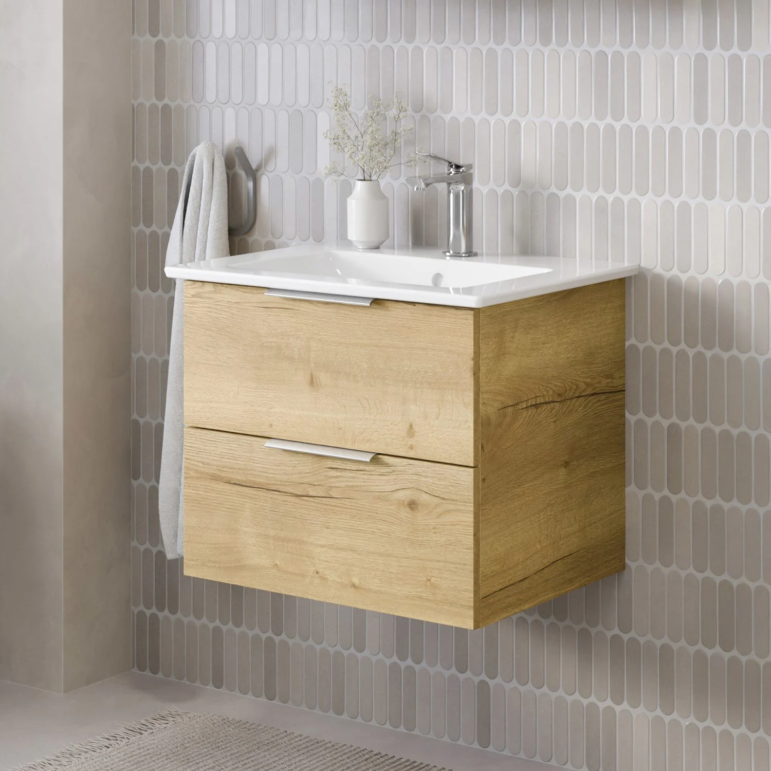 Steinkamp Living 2.0 Waschtischunterschrank 60 cm mit Villeroy & Boch Venticello Waschtisch 65 cm mit Überlauf