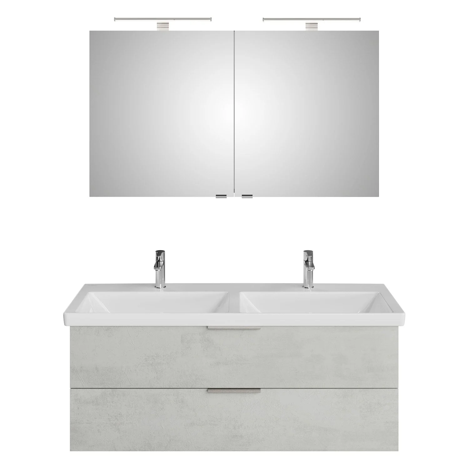 Steinkamp Living 2.0 / Villeroy & Boch Subway 3.0 Badmöbel Set 130 cm mit Spiegelschrank, 2 Drehtüren