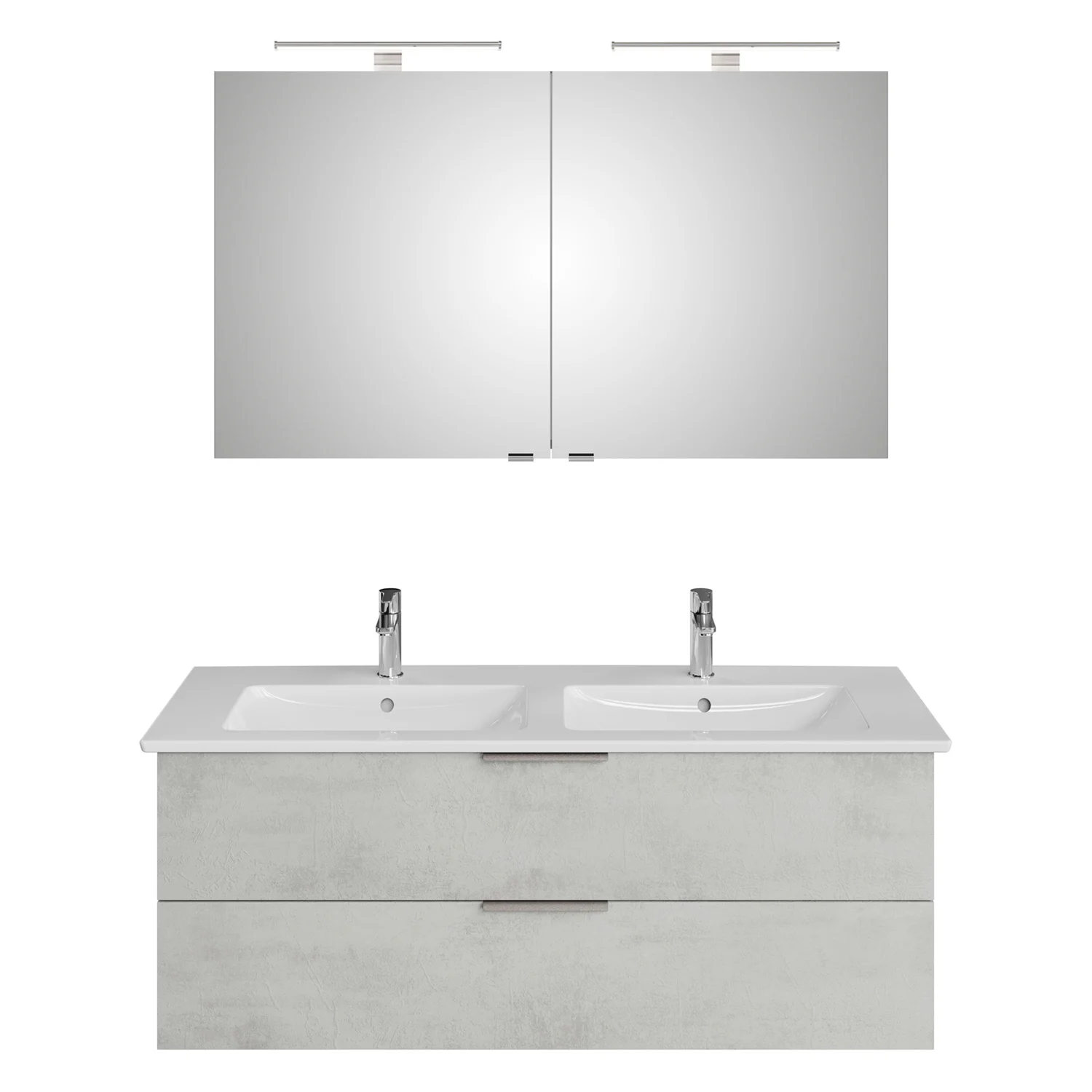 Steinkamp Living 2.0 / Villeroy & Boch Venticello CeramicPlus Badmöbel Set 130 cm mit Spiegelschrank, 2 Drehtüren