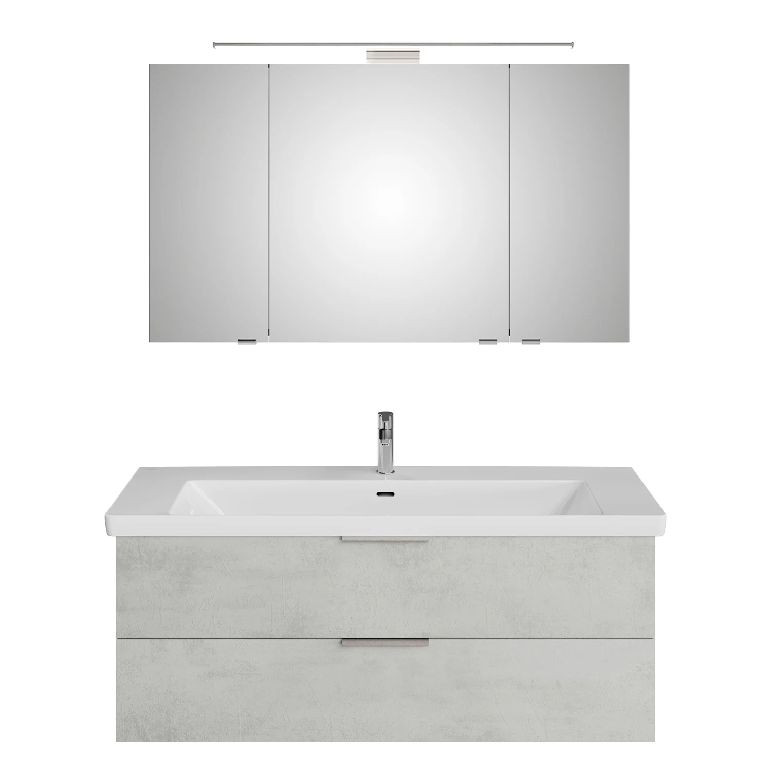 Steinkamp Living 2.0 / Villeroy & Boch Subway 3.0 Badmöbel Set 130 cm mit Spiegelschrank, 3 Drehtüren