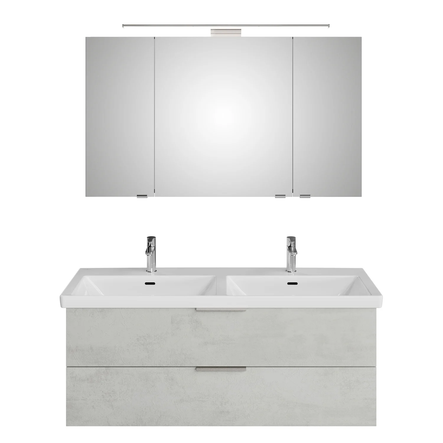 Steinkamp Living 2.0 / Villeroy & Boch Subway 3.0 Badmöbel Set 130 cm mit Spiegelschrank, 3 Drehtüren