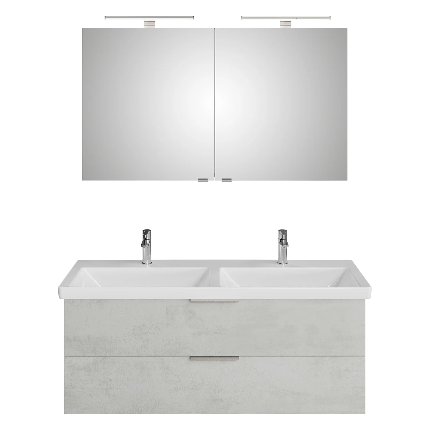 Steinkamp Living 2.0 / Villeroy & Boch Subway 3.0 Badmöbel Set 130 cm mit Spiegelschrank, 2 Drehtüren
