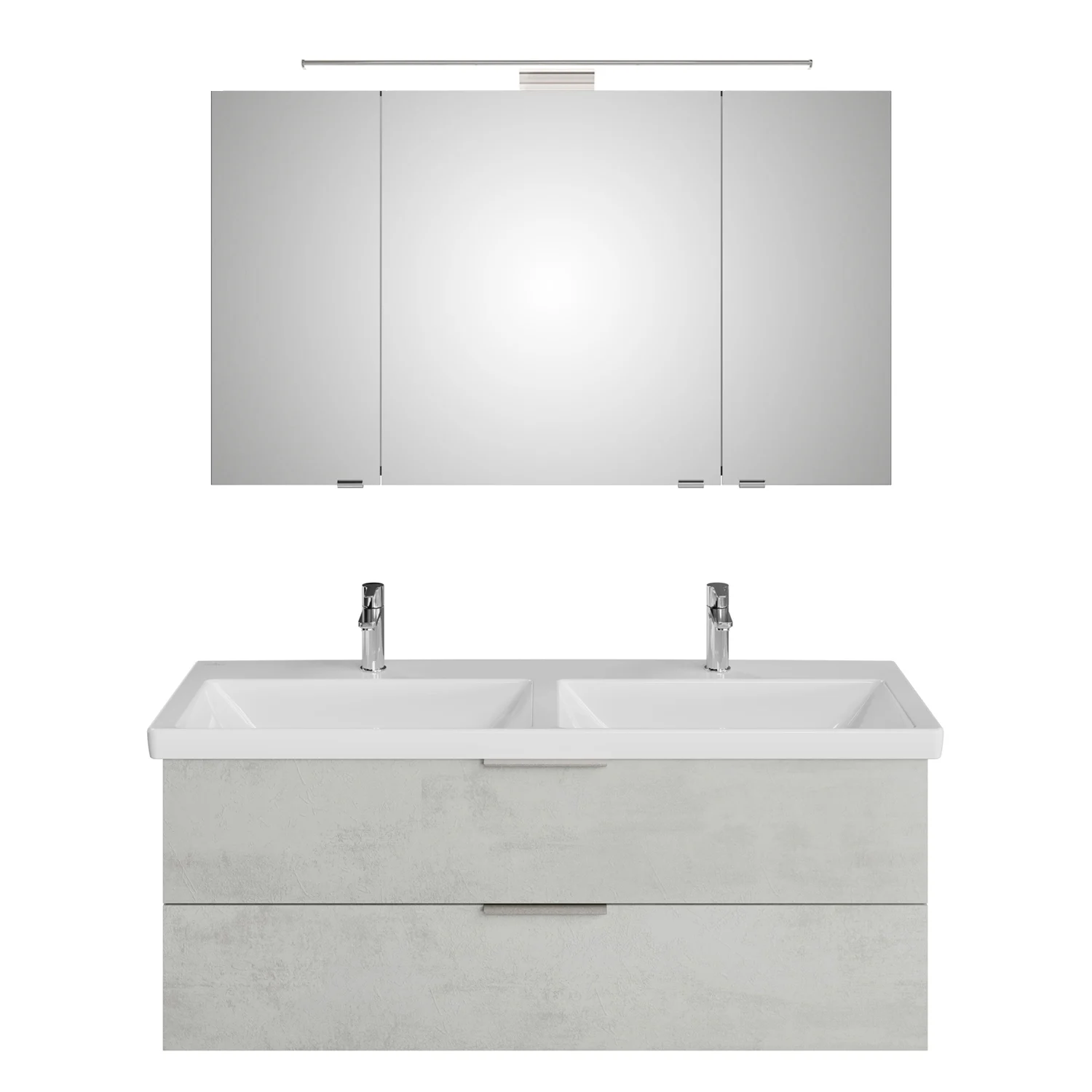 Steinkamp Living 2.0 / Villeroy & Boch Subway 3.0 Badmöbel Set 130 cm mit Spiegelschrank, 3 Drehtüren
