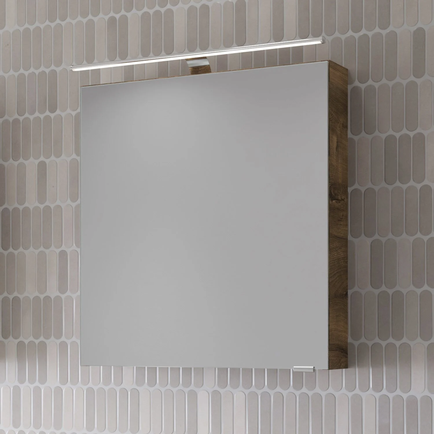 Steinkamp Living 2.0 Spiegelschrank 60 cm mit 1 Drehtür, inkl. LED-Aufsatzleuchte