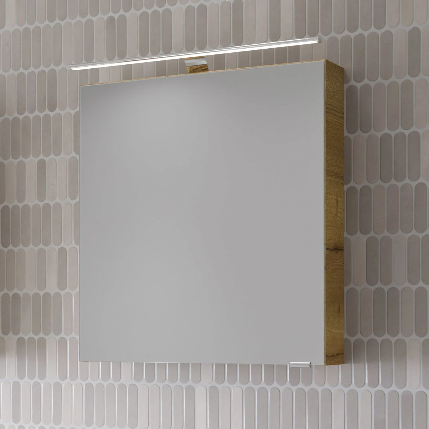 Steinkamp Living 2.0 Spiegelschrank 60 cm mit 1 Drehtür, inkl. LED-Aufsatzleuchte