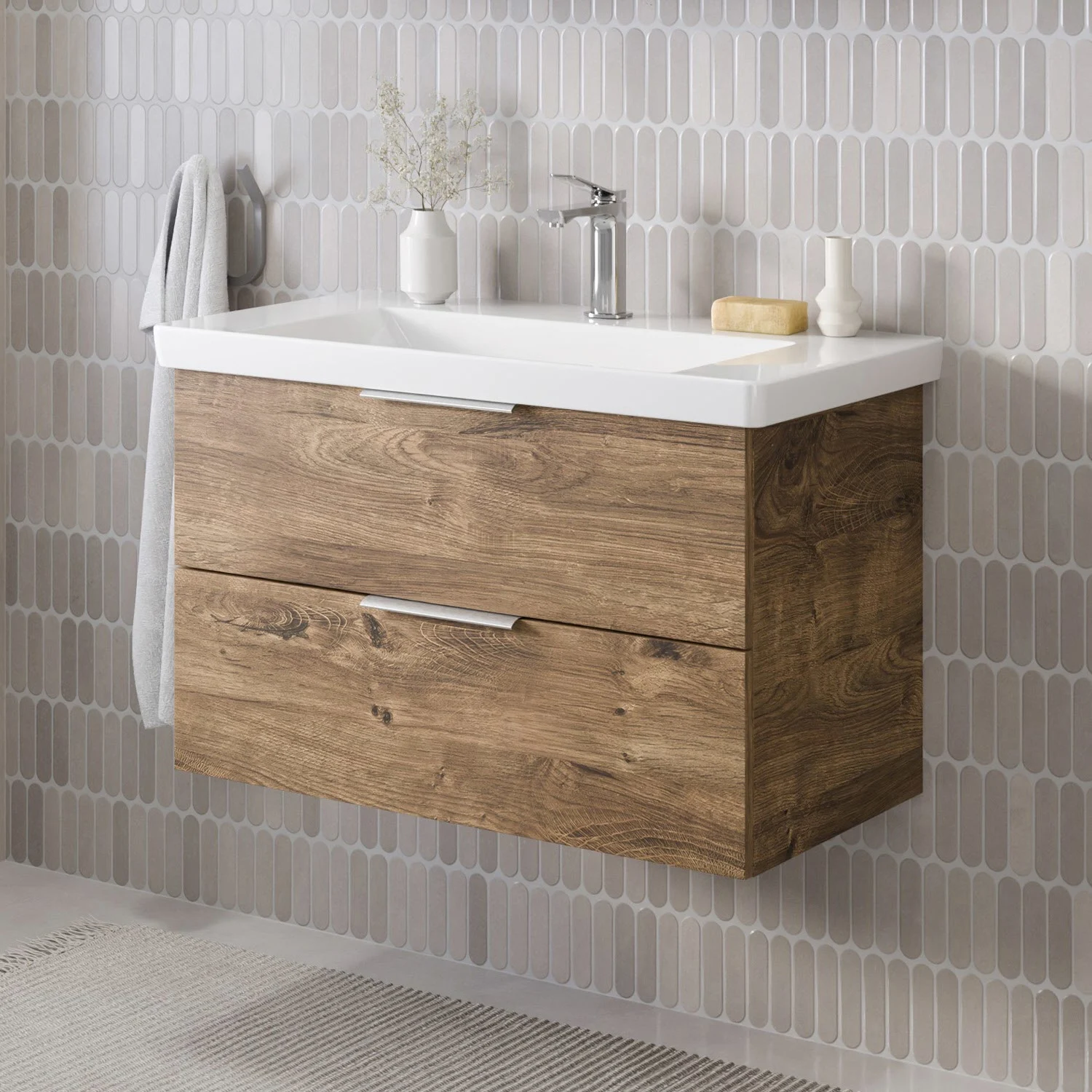 Steinkamp Living 2.0 Waschtischunterschrank 75 cm mit Villeroy & Boch Subway 3.0 Waschtisch 80 cm ohne Überlauf