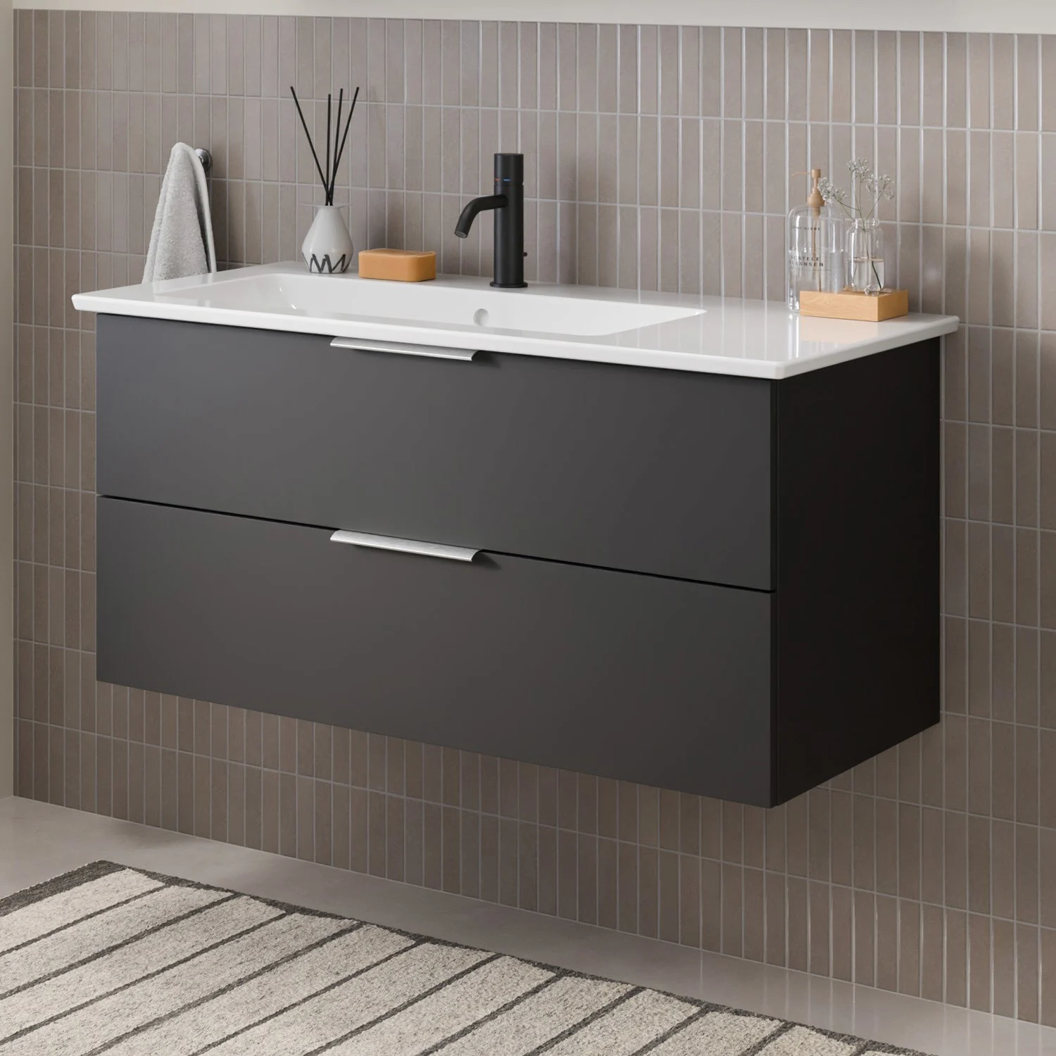 Steinkamp Living 2.0 Waschtischunterschrank 95 cm mit Villeroy & Boch Venticello Waschtisch 100 cm CeramicPlus mit Überlauf, Becken links