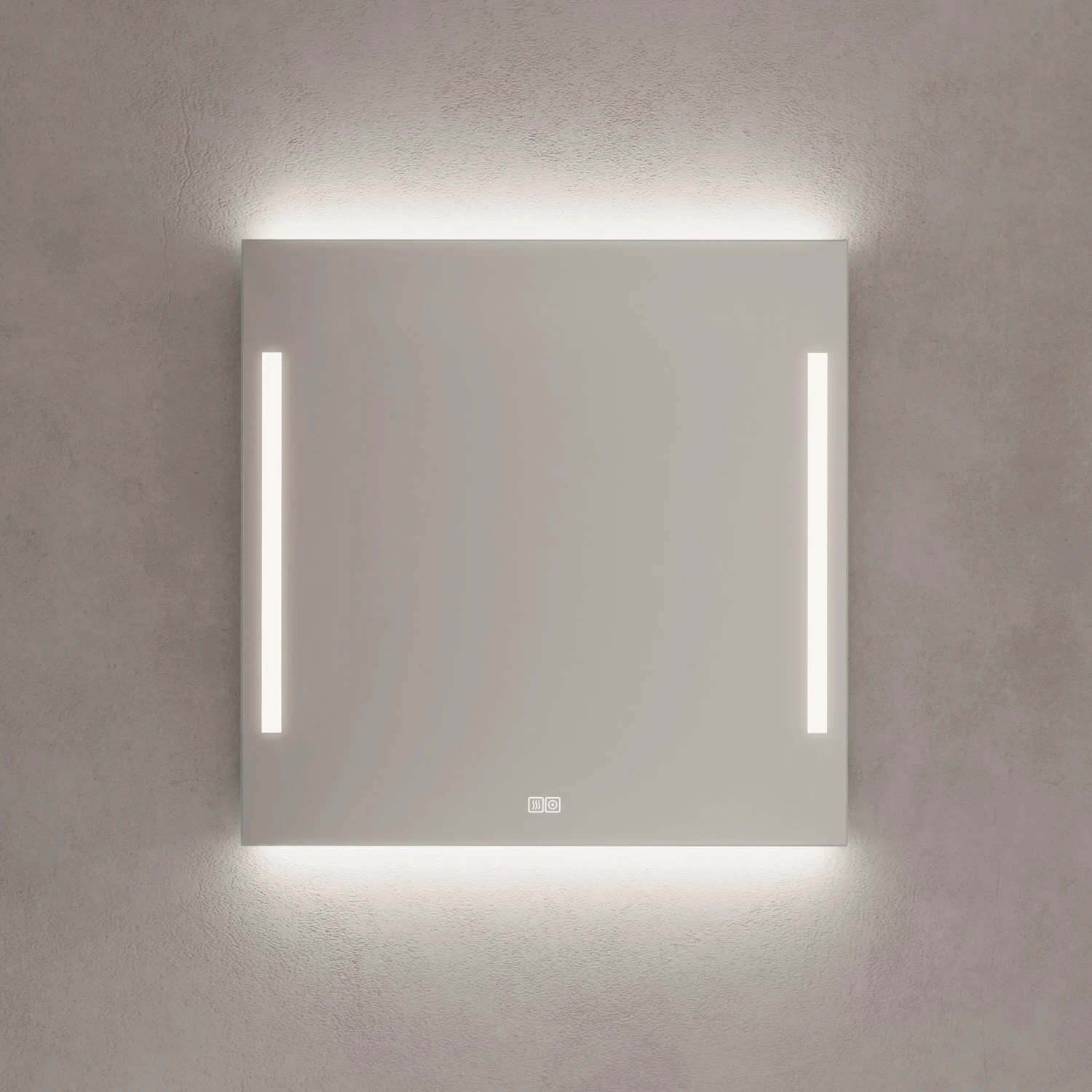 Kronenbach Sun Badspiegel 80 x 80 cm mit LED Seiten- und Hintergrundbeleuchtung für modernes Badezimmerambiente