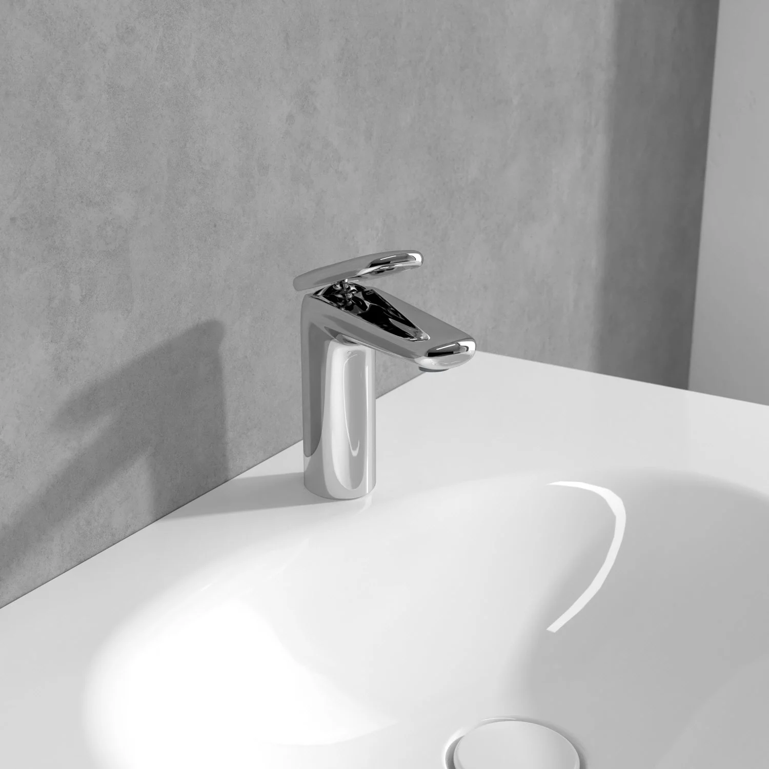 Chromowana bateria na białej umywalce, Villeroy & Boch