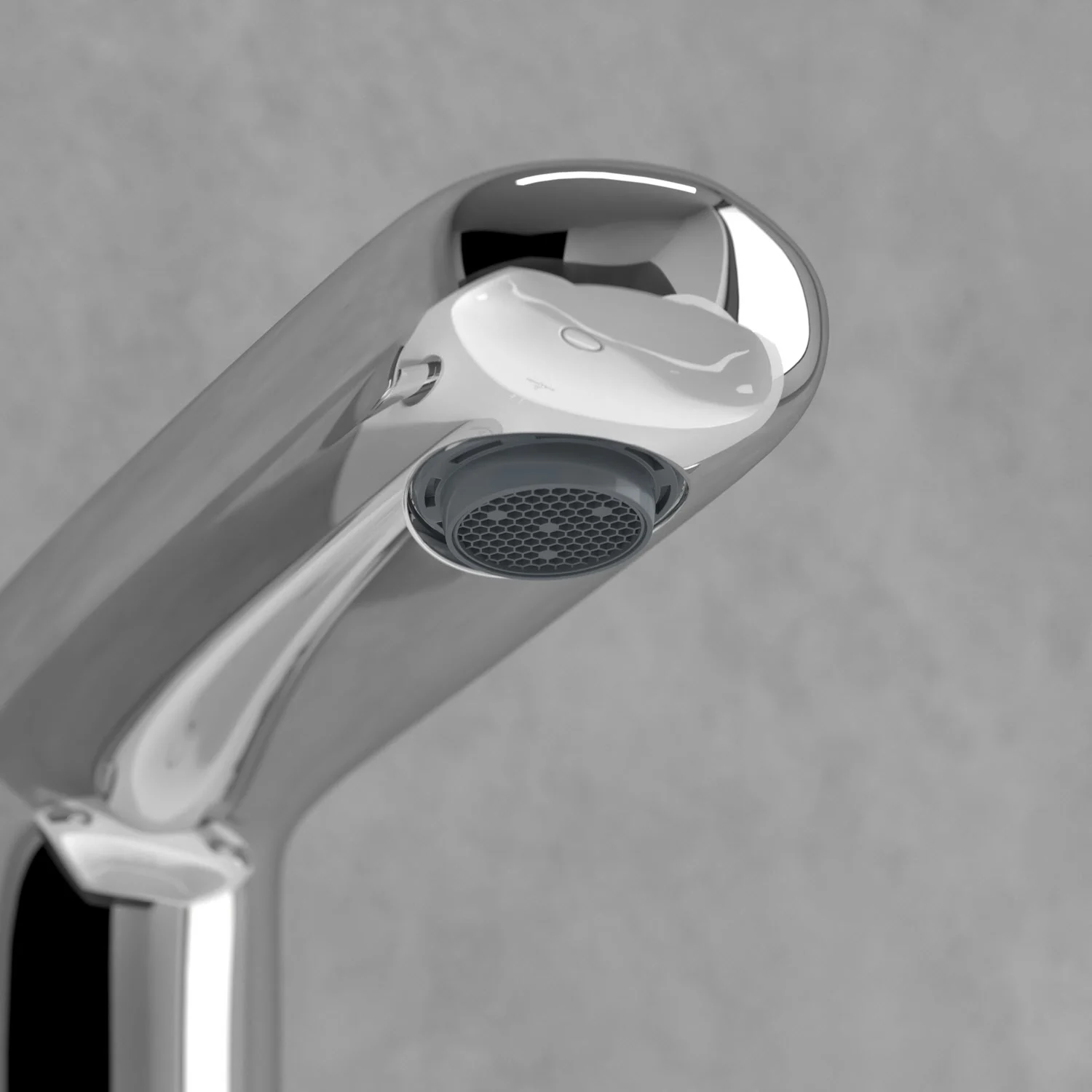 Zbliżenie na chromowaną baterię na szarym tle, Villeroy & Boch