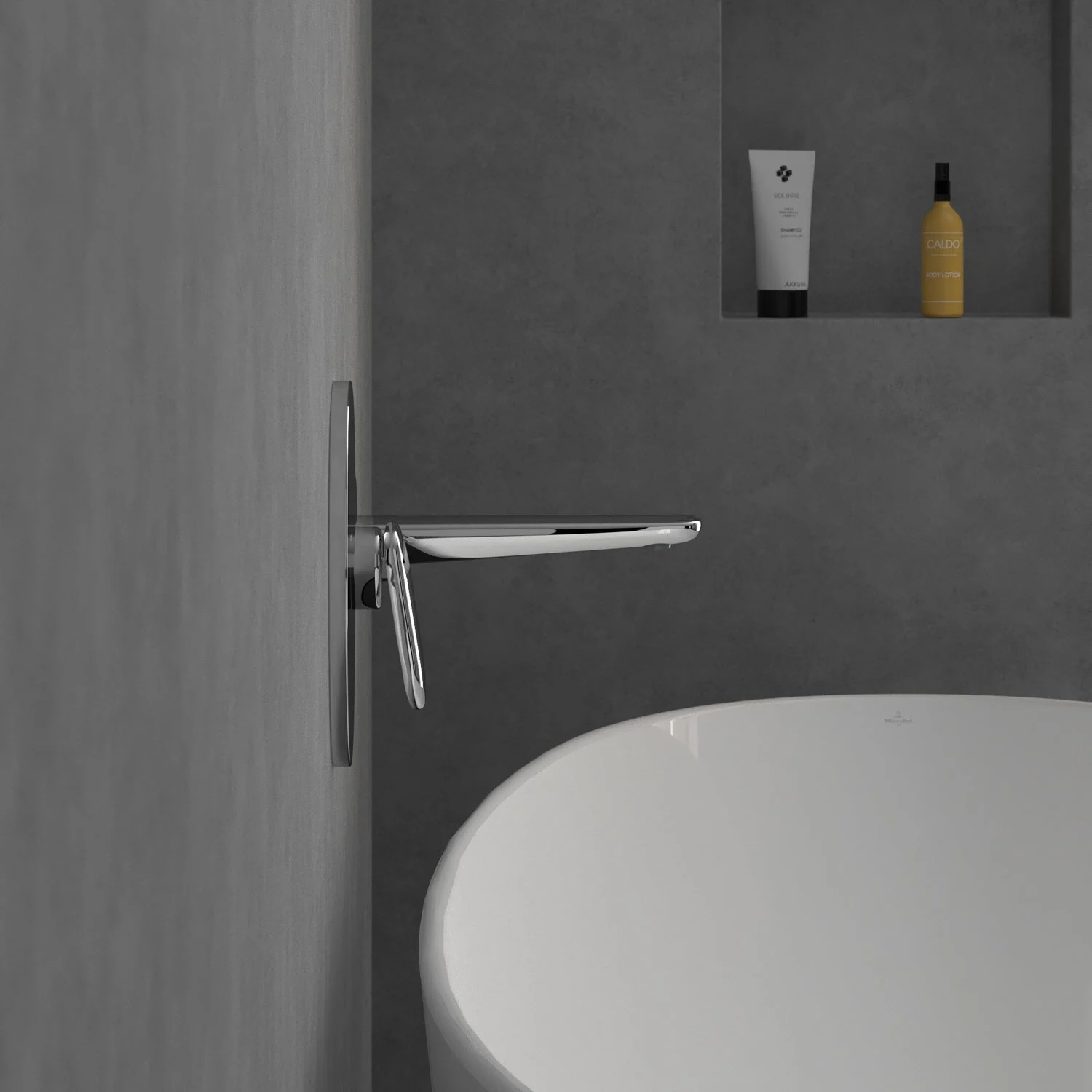 Chromowana bateria obok wanny w nowoczesnej łazience, Villeroy & Boch