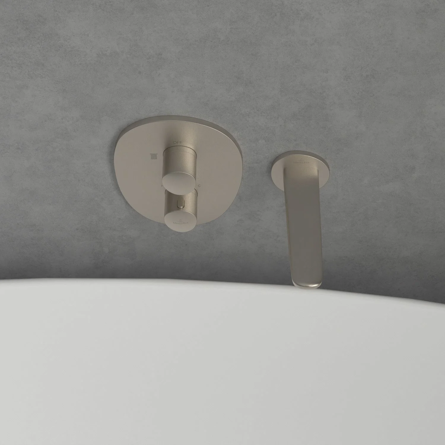 Niklowana bateria na ścianie, Villeroy & Boch